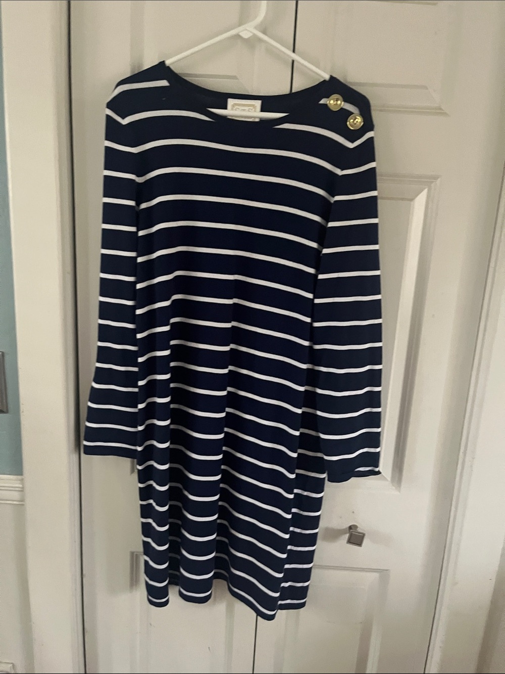 Navy & White Striped Long Sleeve Shift Dress